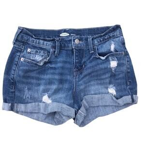 Old Navy Boyfriend distressed medium wash jean shorts rolled hem size 2